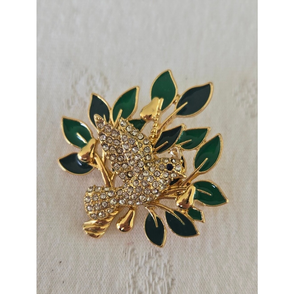 Talbots Gold and Green Crystal Dove Brooch